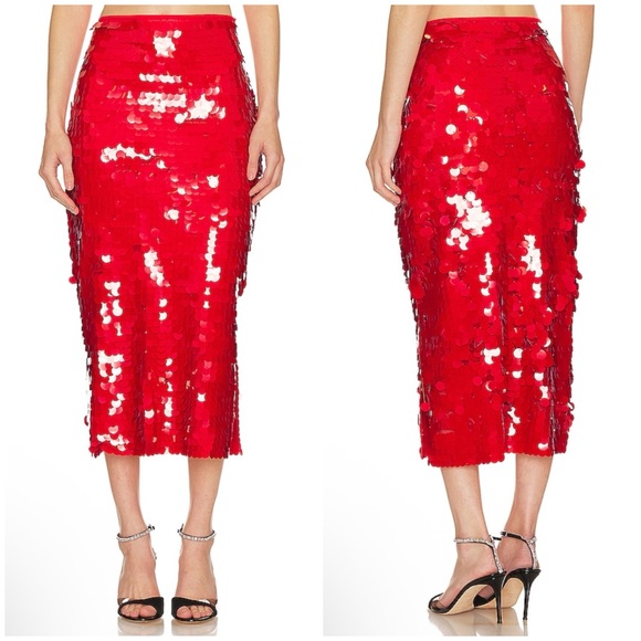 LIONESS Night Rider Midi Skirt in Crimson - Picture 1 of 15